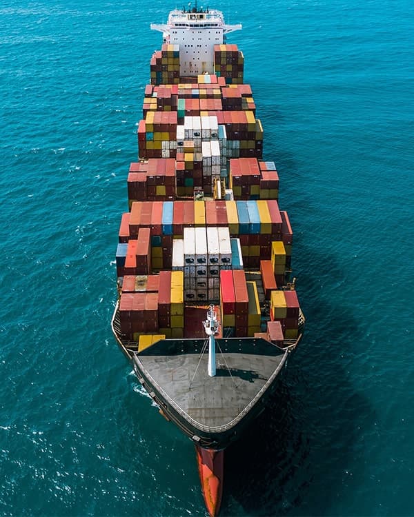 Aerial view of container ship